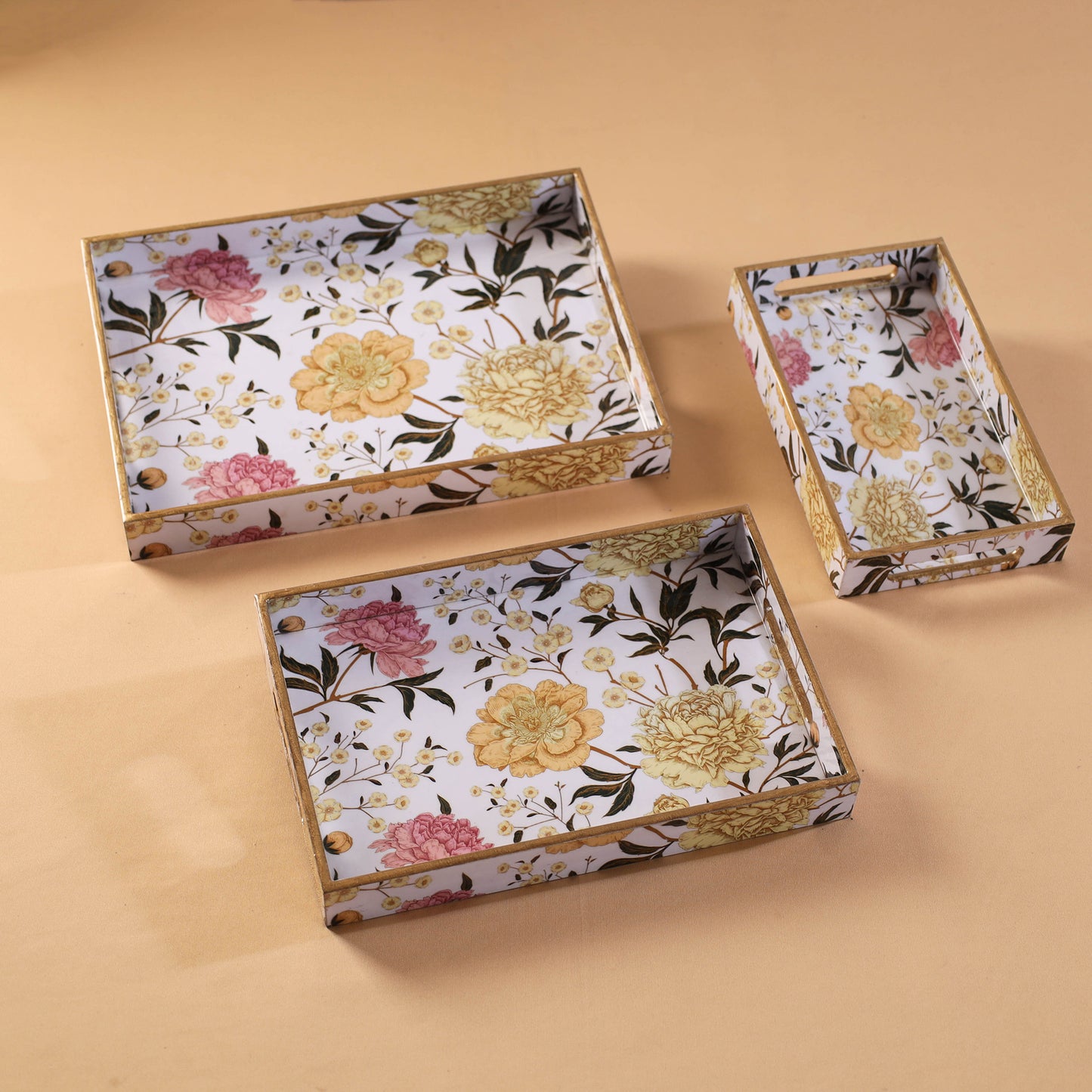 Handcrafted Enamel Coated Rectangle Wooden Serving Trays (Set of 3) 17