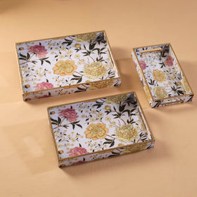 Handcrafted Enamel Coated Rectangle Wooden Serving Trays (Set of 3) 17