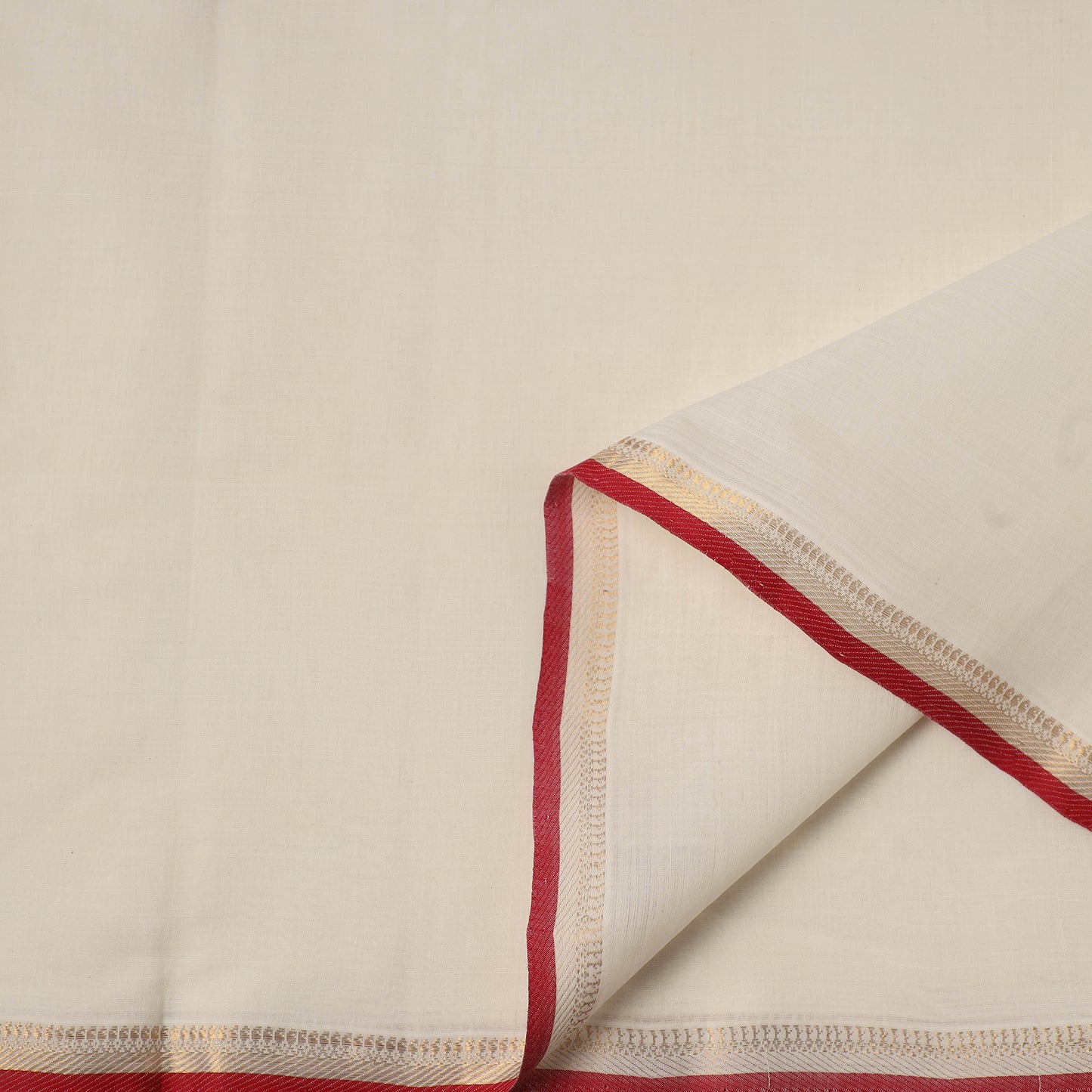 White - Handloom Mangalagiri Cotton Fabric with Zari Border 01