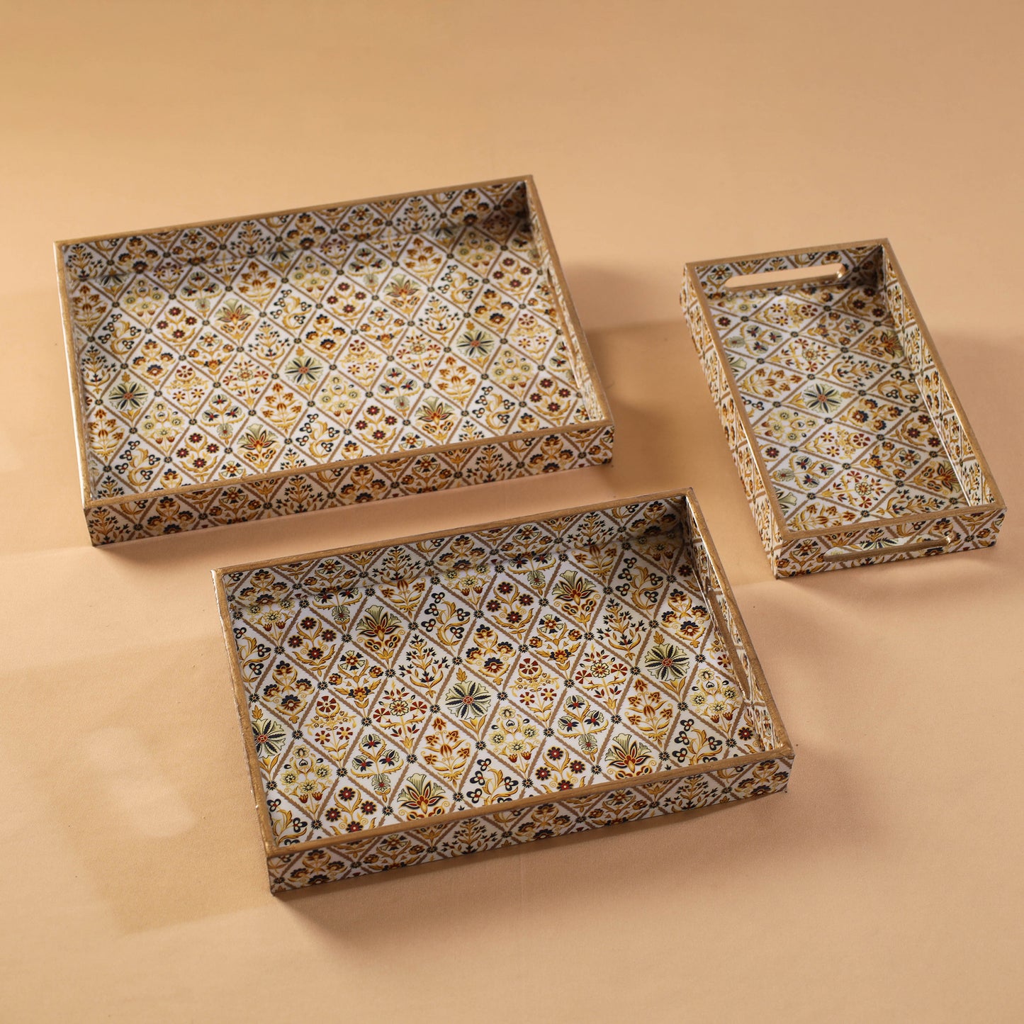 Handcrafted Enamel Coated Rectangle Wooden Serving Trays (Set of 3) 18