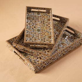 Handcrafted Enamel Coated Rectangle Wooden Serving Trays (Set of 3) 18