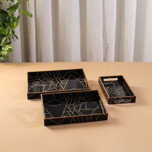 Handcrafted Enamel Coated Rectangle Wooden Serving Trays (Set of 3) 19