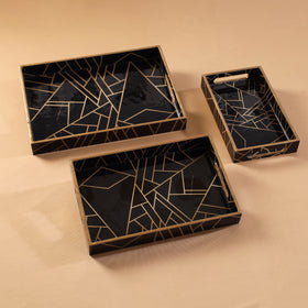 Handcrafted Enamel Coated Rectangle Wooden Serving Trays (Set of 3) 19