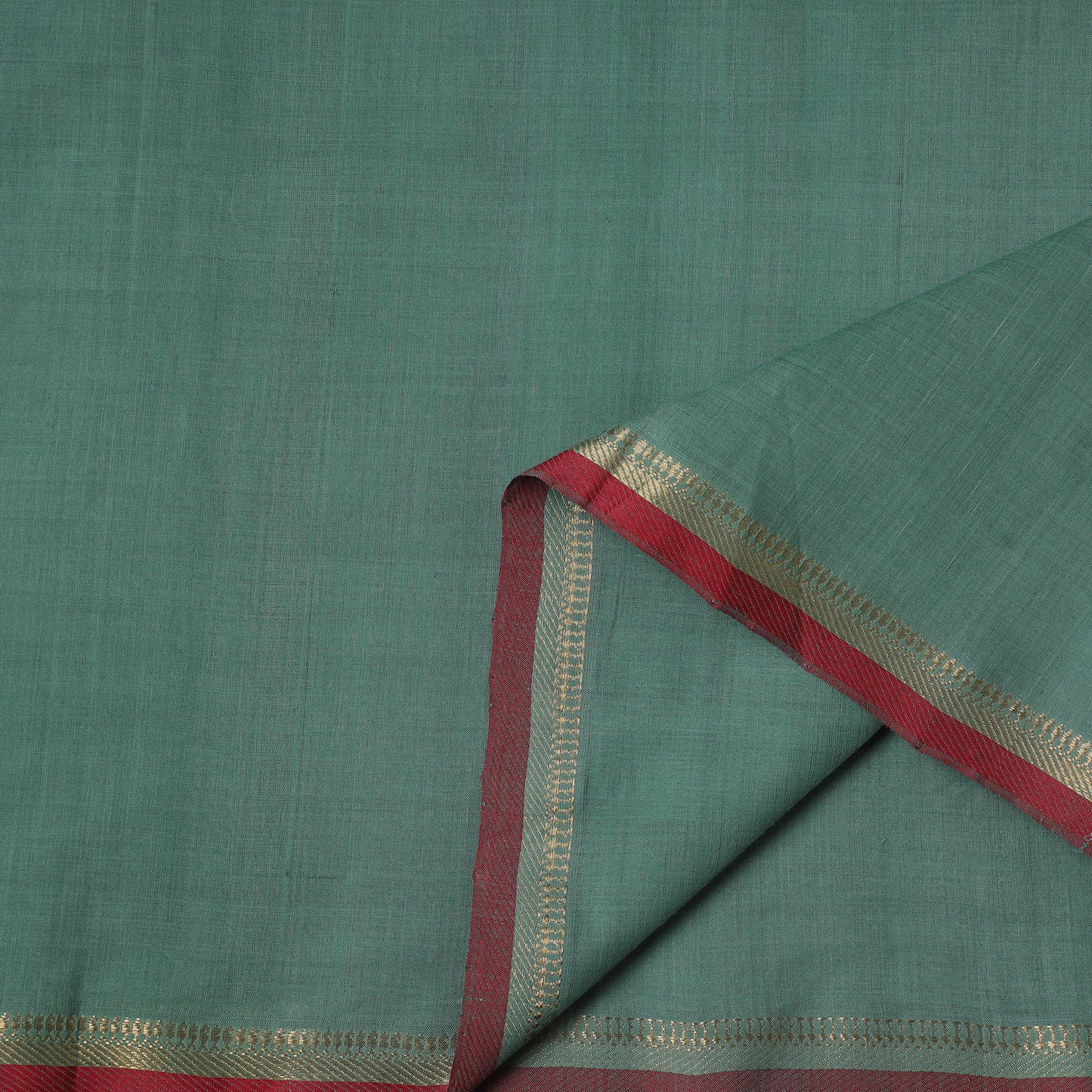 Green - Handloom Mangalagiri Cotton Fabric with Zari Border 02