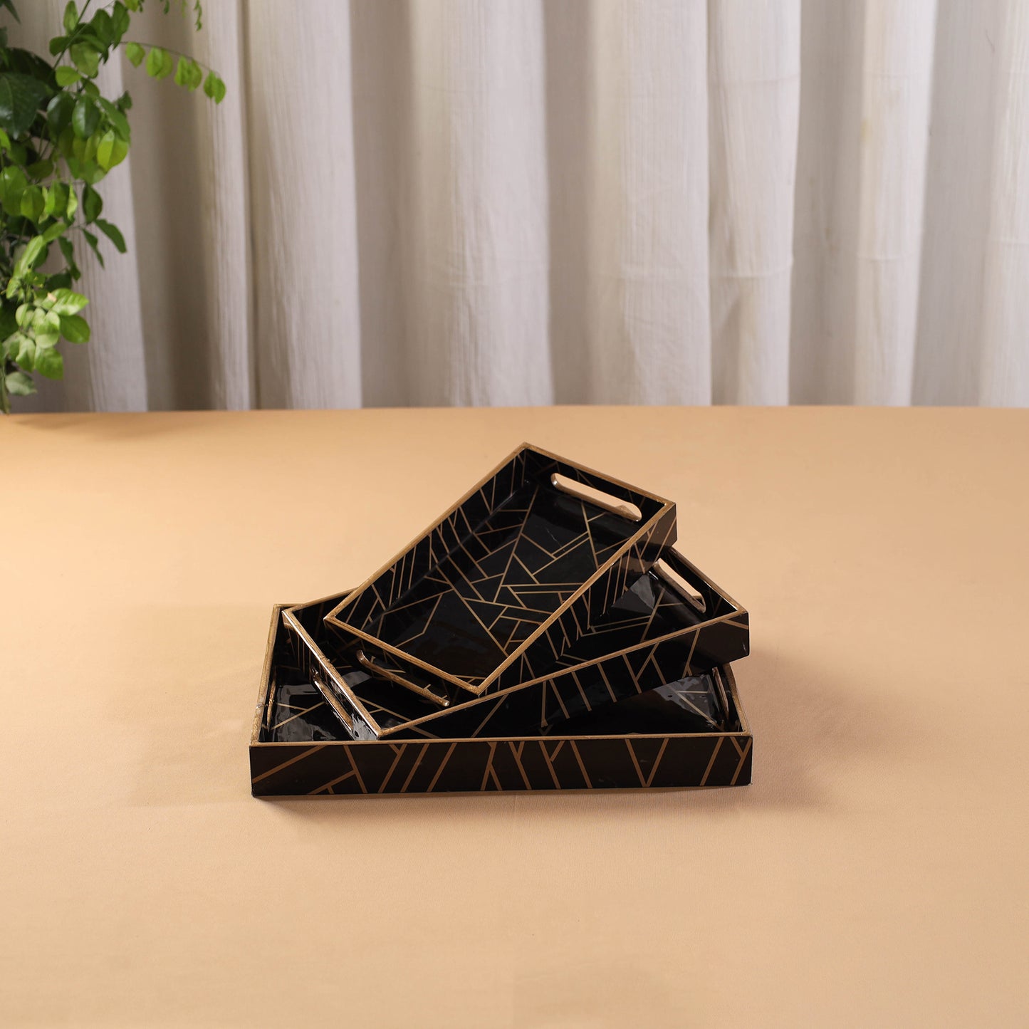Handcrafted Enamel Coated Rectangle Wooden Serving Trays (Set of 3) 19