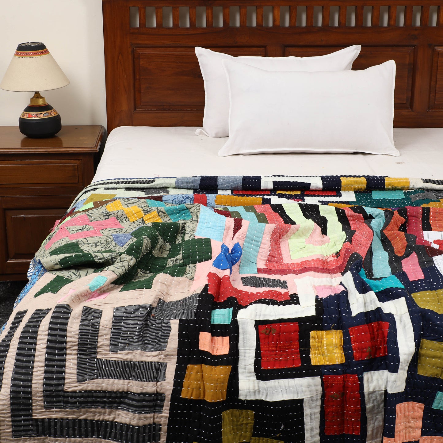 Multicolor - Tagai Patchwork Quilt / Blanket (90 X 63 in) 03