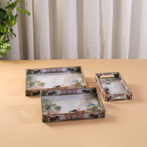 White - Handcrafted Enamel Coated Rectangle Wooden Serving Trays (Set of 3) 20