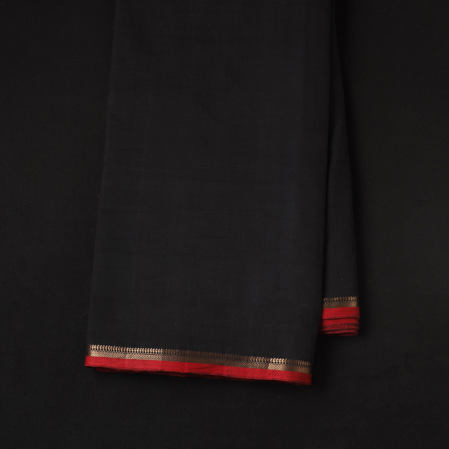 Black - Handloom Mangalagiri Cotton Fabric with Zari Border 03