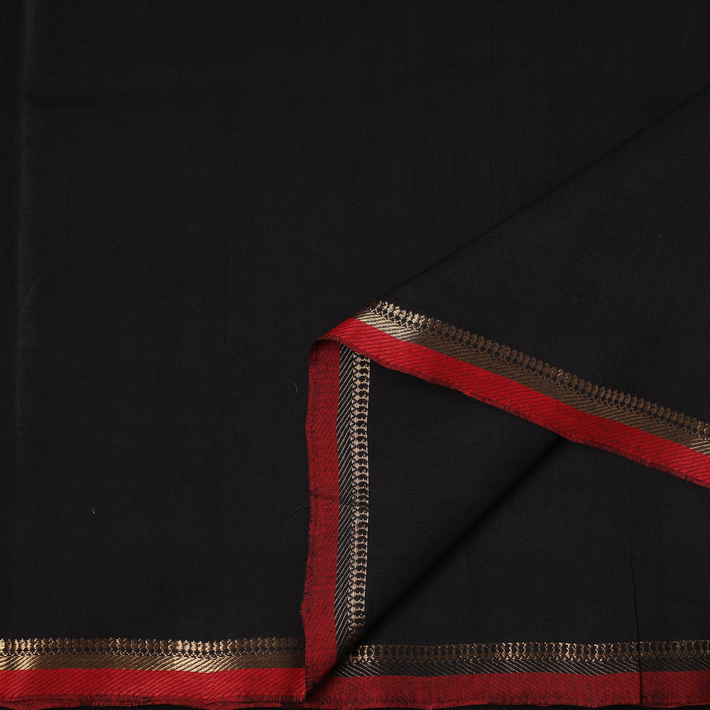 Black - Handloom Mangalagiri Cotton Fabric with Zari Border 03