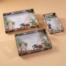 Handcrafted Enamel Coated Rectangle Wooden Serving Trays (Set of 3) 20