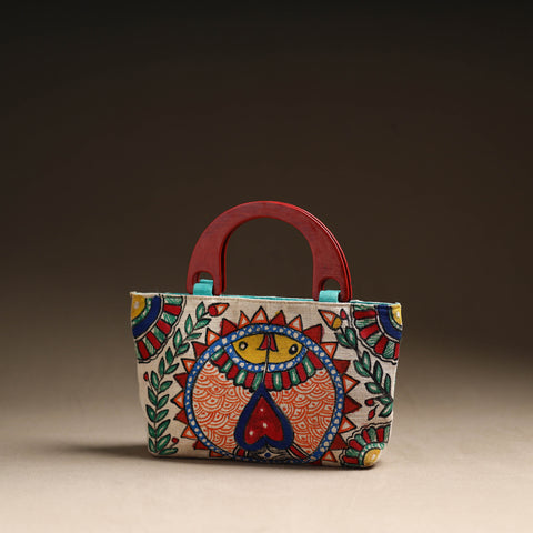 Multicolor - Madhubani Handpainted Jute Cotton Hand Bag 10
