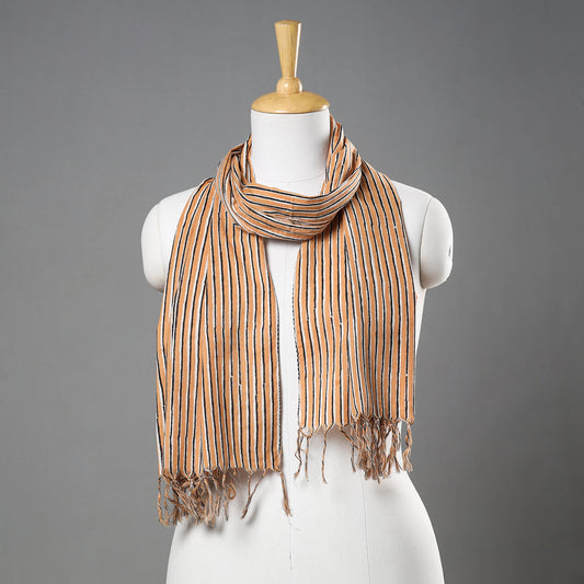 Yellow - Hand Block Printed Cotton Stole with Tassels
