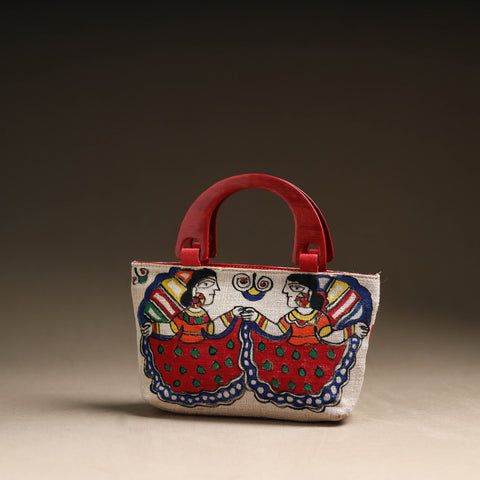 Madhubani Handpainted Jute Cotton Hand Bag 11