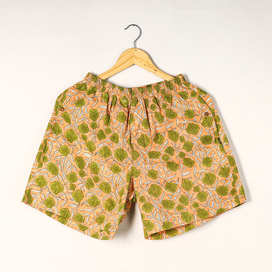 Peach - Sanganeri Block Printed Cotton Unisex Boxer/Shorts