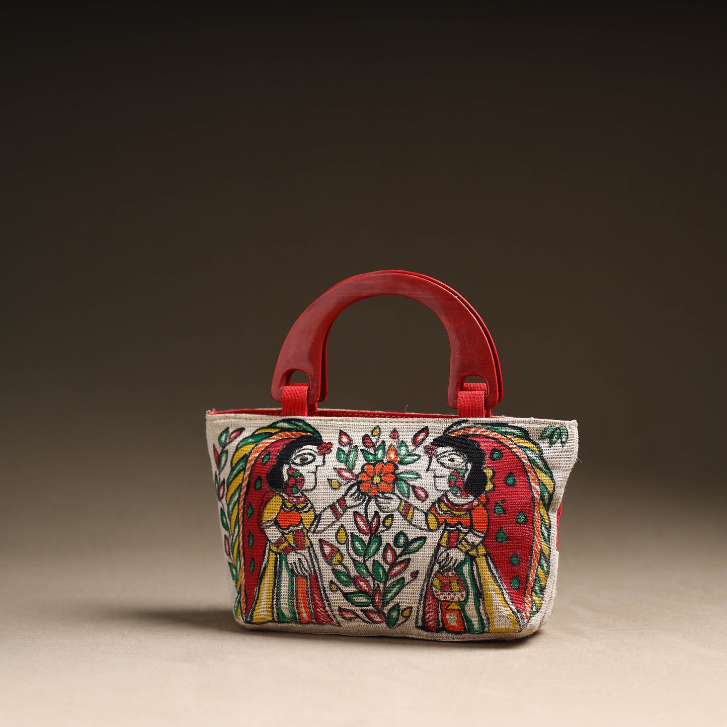 Madhubani Handpainted Jute Cotton Hand Bag 13