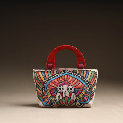 Madhubani Handpainted Jute Cotton Hand Bag 14
