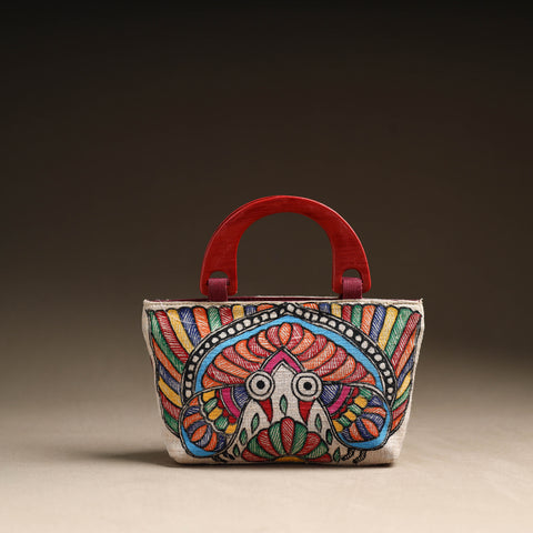 Madhubani Handpainted Jute Cotton Hand Bag 14
