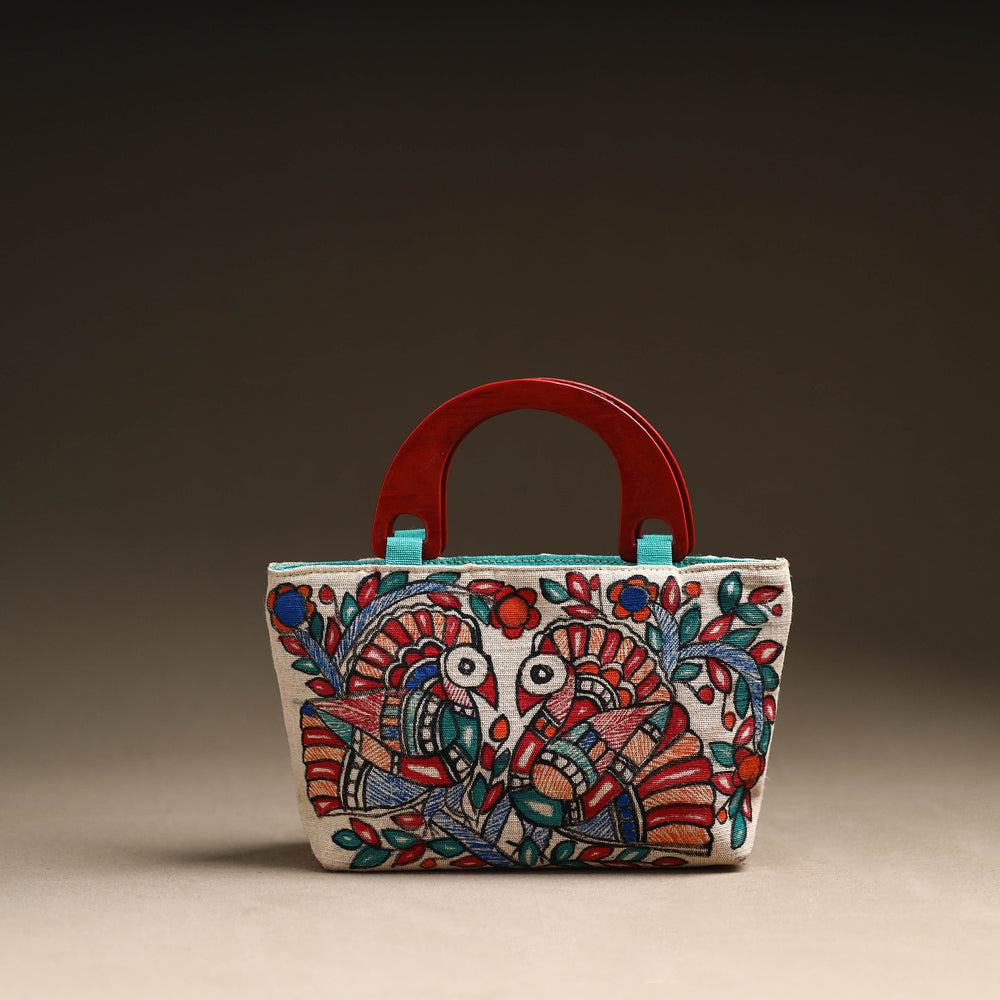 Madhubani Handpainted Jute Cotton Hand Bag 15
