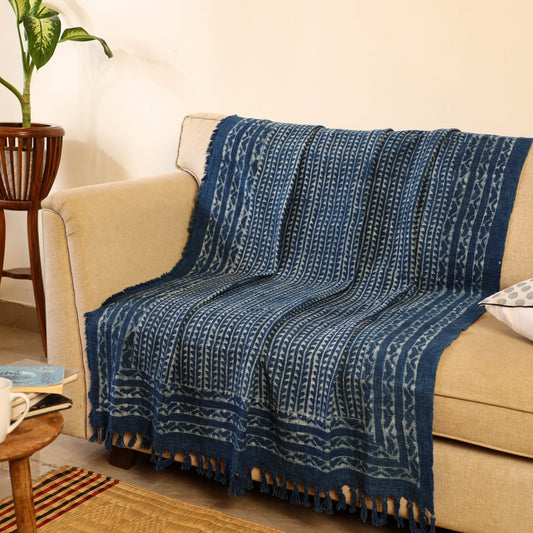 Handloom Jaipur Block Print Indigo Cotton Sofa Throw 01