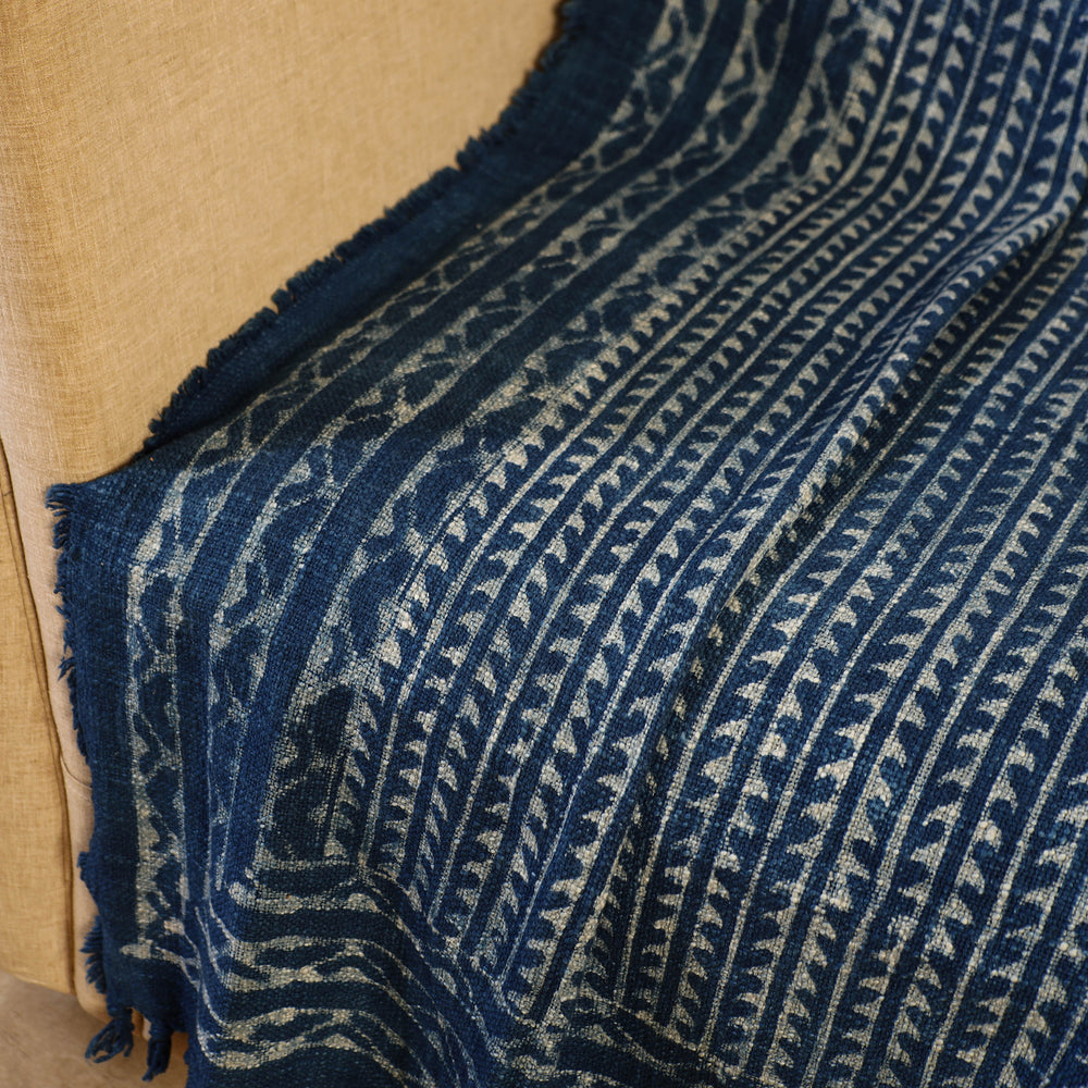 Handloom Jaipur Block Print Indigo Cotton Sofa Throw 01