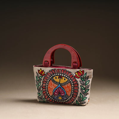 Multicolor - Madhubani Handpainted Jute Cotton Hand Bag 18
