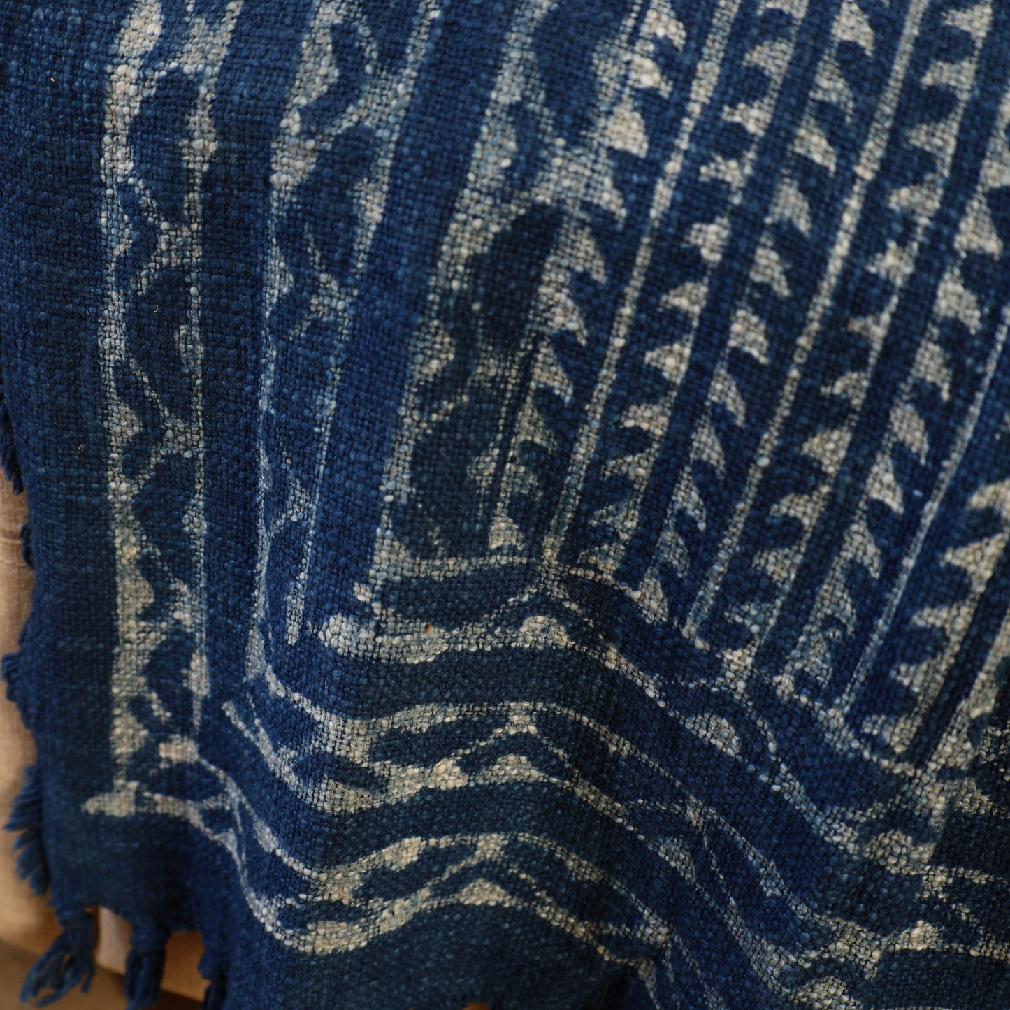 Handloom Jaipur Block Print Indigo Cotton Sofa Throw 01