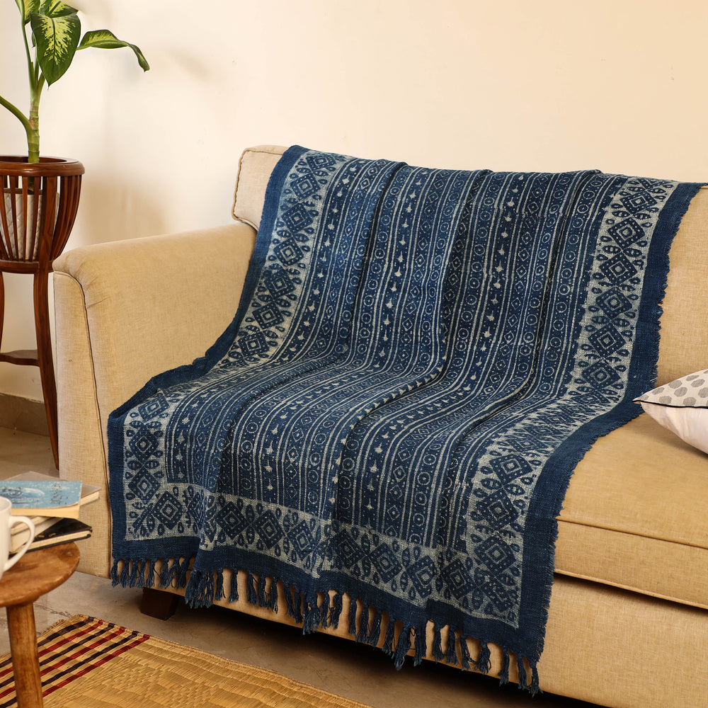 Handloom Jaipur Block Print Indigo Cotton Sofa Throw 02