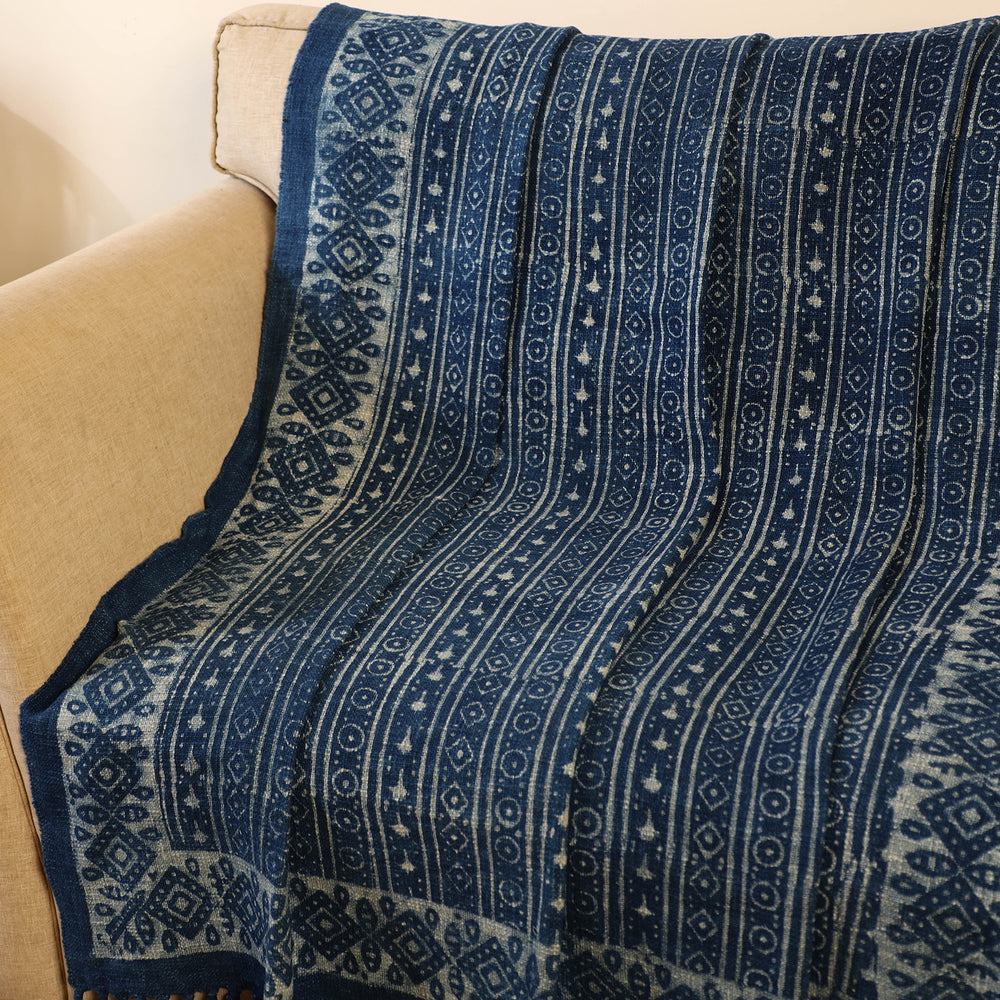 Handloom Jaipur Block Print Indigo Cotton Sofa Throw 02