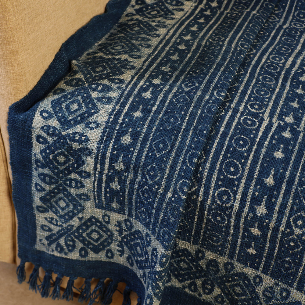 Handloom Jaipur Block Print Indigo Cotton Sofa Throw 02