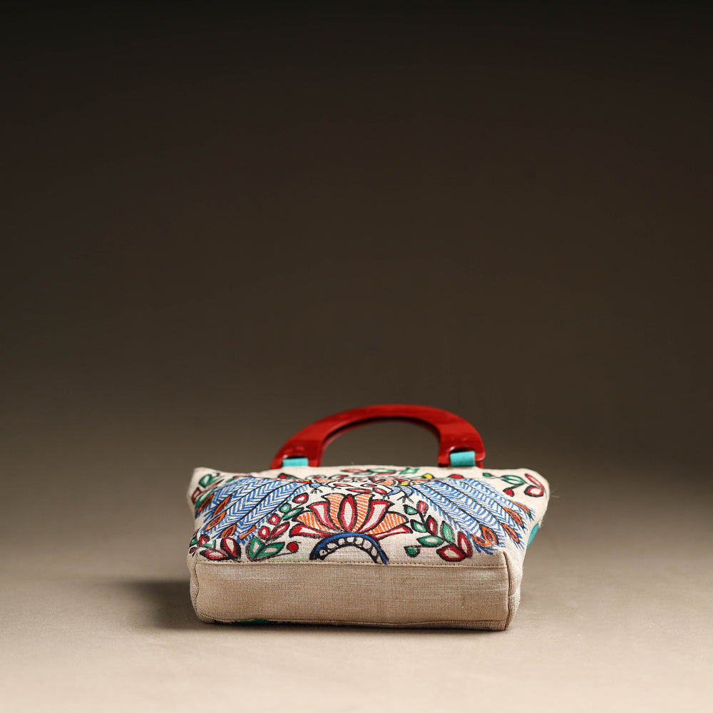 Madhubani Handpainted Jute Cotton Hand Bag 19
