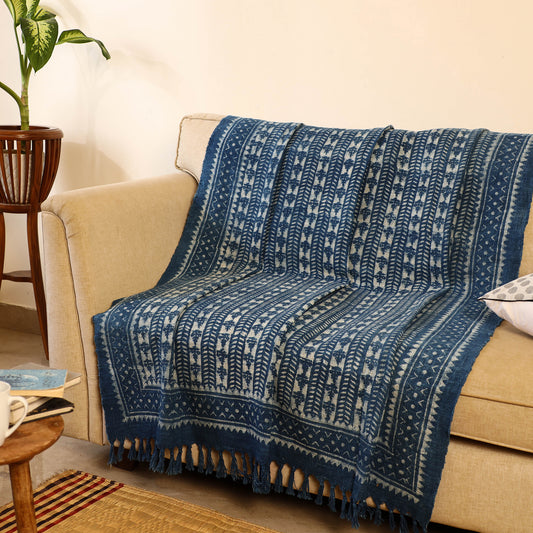 Handloom Jaipur Block Print Indigo Cotton Sofa Throw 03