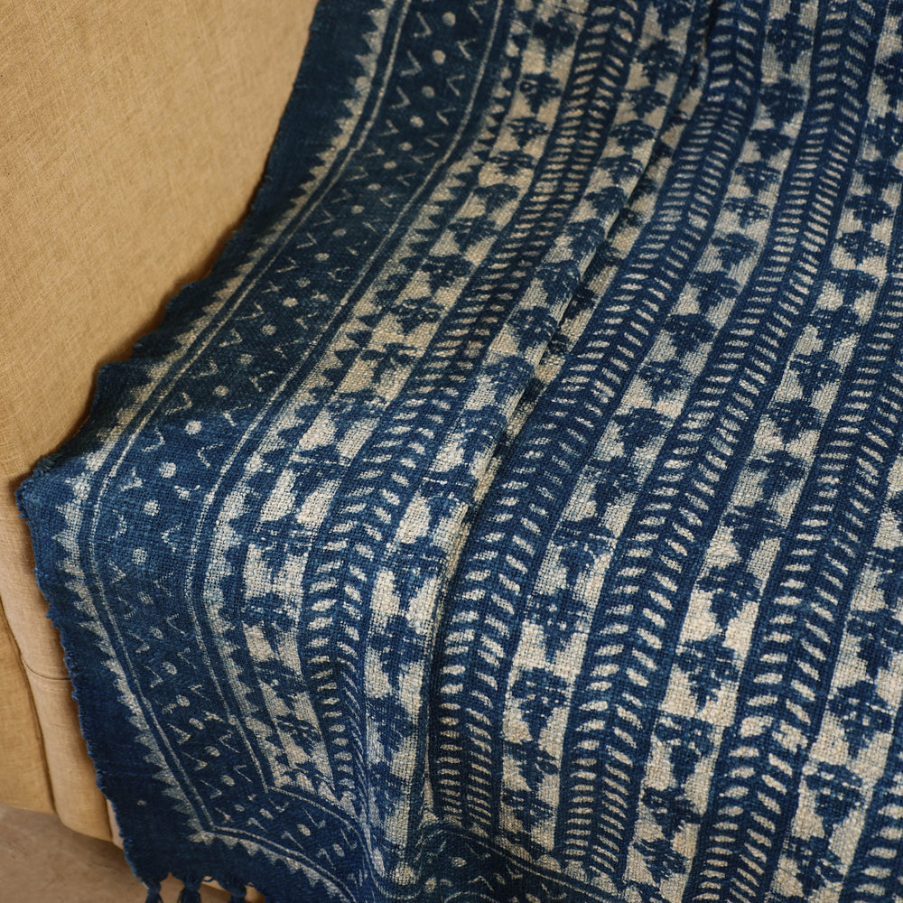 Handloom Jaipur Block Print Indigo Cotton Sofa Throw 03