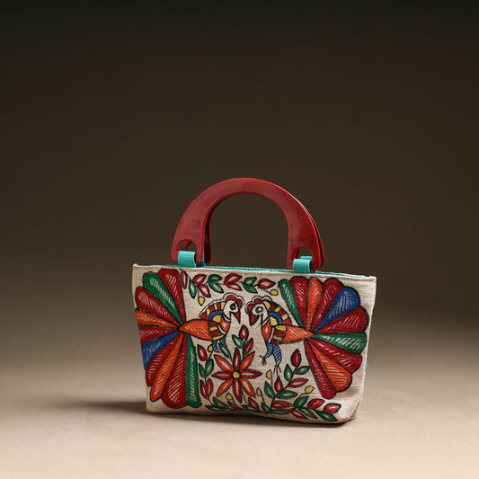 Multicolor - Madhubani Handpainted Jute Cotton Hand Bag 21
