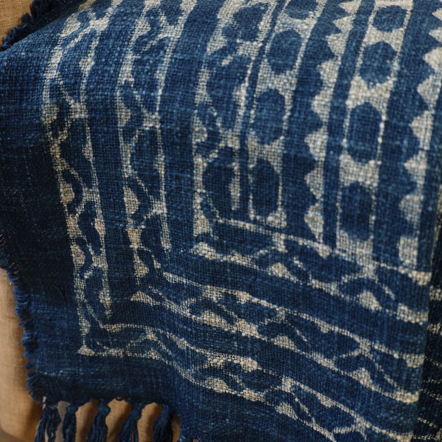 Handloom Jaipur Block Print Indigo Cotton Sofa Throw 04