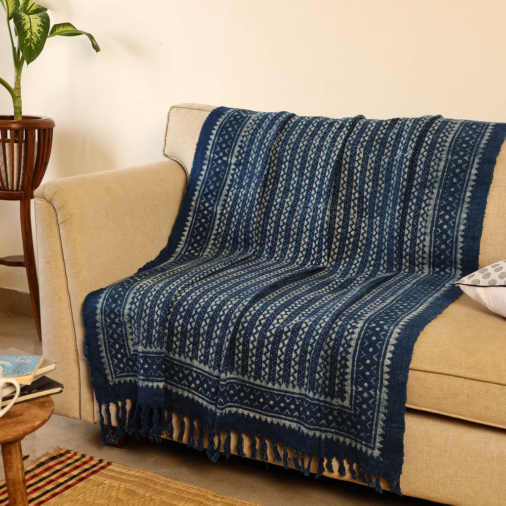 Handloom Jaipur Block Print Indigo Cotton Sofa Throw 05