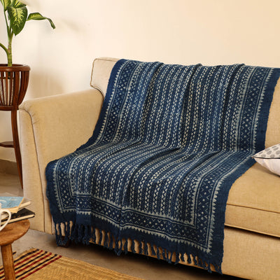 Handloom Jaipur Block Print Indigo Cotton Sofa Throw 05