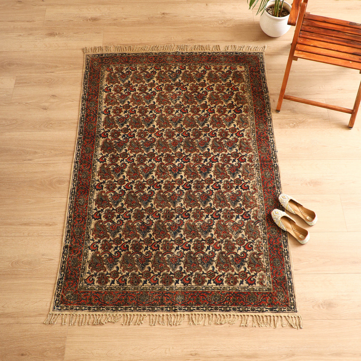 Warangal Handwoven Kalamkari Block Print Cotton Durrie / Carpet / Rug (4 x 6 Feet) 24