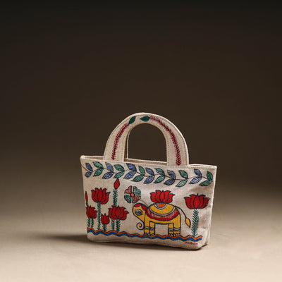  Madhubani Handpainted Jute Cotton Hand Bag 33