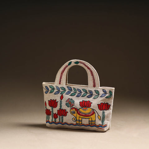  Madhubani Handpainted Jute Cotton Hand Bag 33