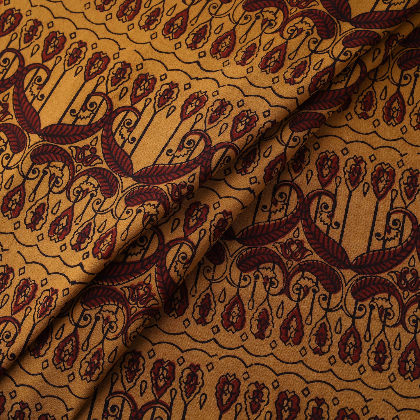 Yellow - Bagh Hand Block Print Natural Dyed Cotton Fabric 07