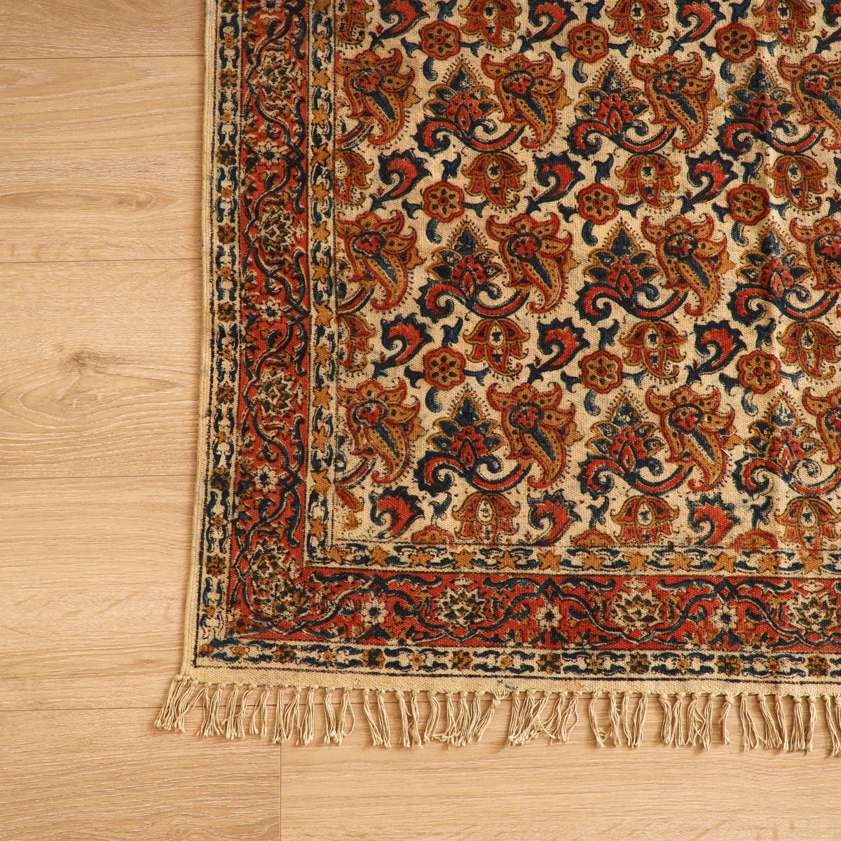 Warangal Handwoven Kalamkari Block Print Cotton Durrie / Carpet / Rug (4 x 6 Feet) 25