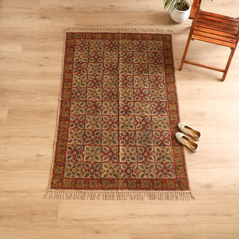 Warangal Handwoven Kalamkari Block Print Cotton Durrie / Carpet / Rug (4 x 6 Feet) 26