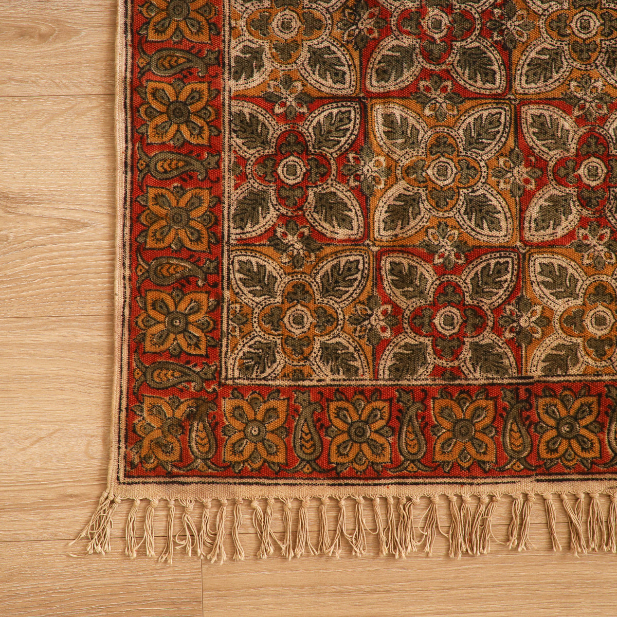 Warangal Handwoven Kalamkari Block Print Cotton Durrie / Carpet / Rug (4 x 6 Feet) 26