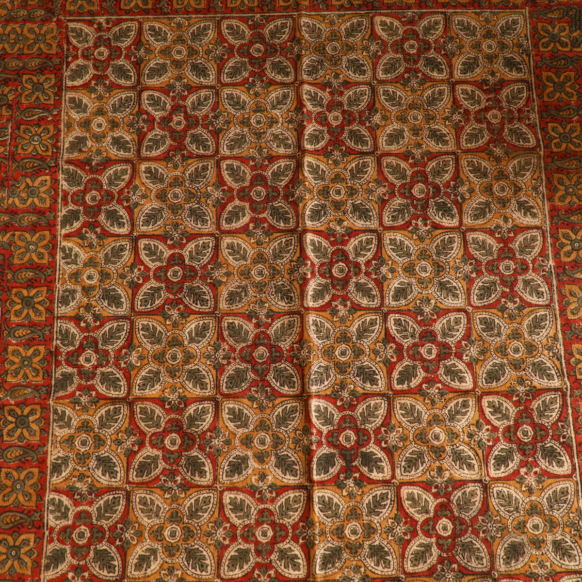 Warangal Handwoven Kalamkari Block Print Cotton Durrie / Carpet / Rug (4 x 6 Feet) 26