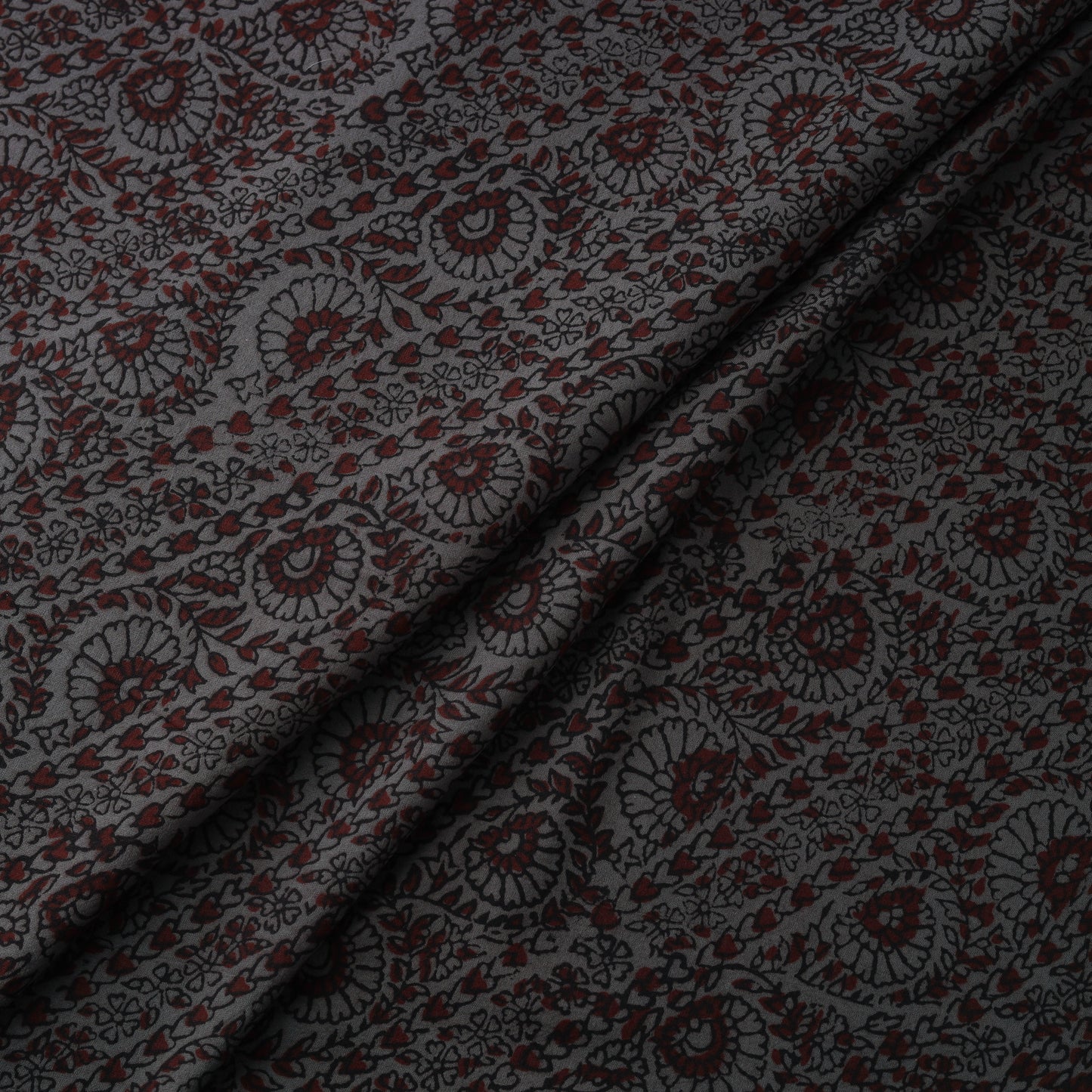 Grey - Bagh Hand Block Print Natural Dyed Cotton Fabric 09