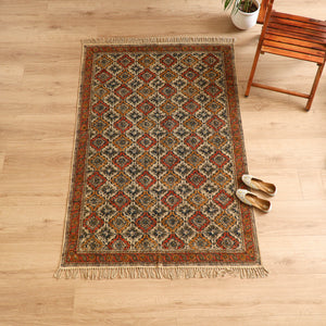 Warangal Handwoven Kalamkari Block Print Cotton Durrie / Carpet / Rug (4 x 6 Feet) 27