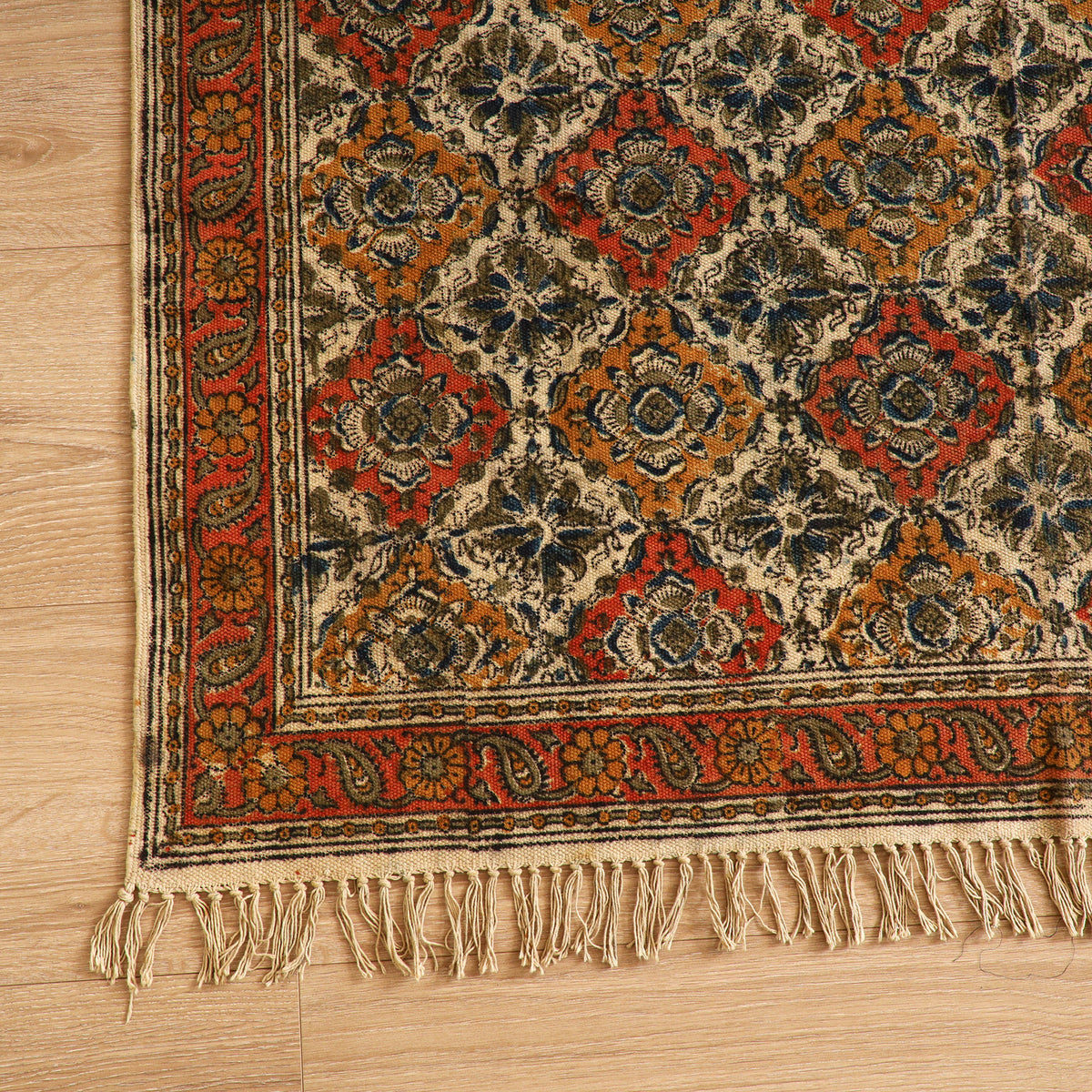 Warangal Handwoven Kalamkari Block Print Cotton Durrie / Carpet / Rug (4 x 6 Feet) 27