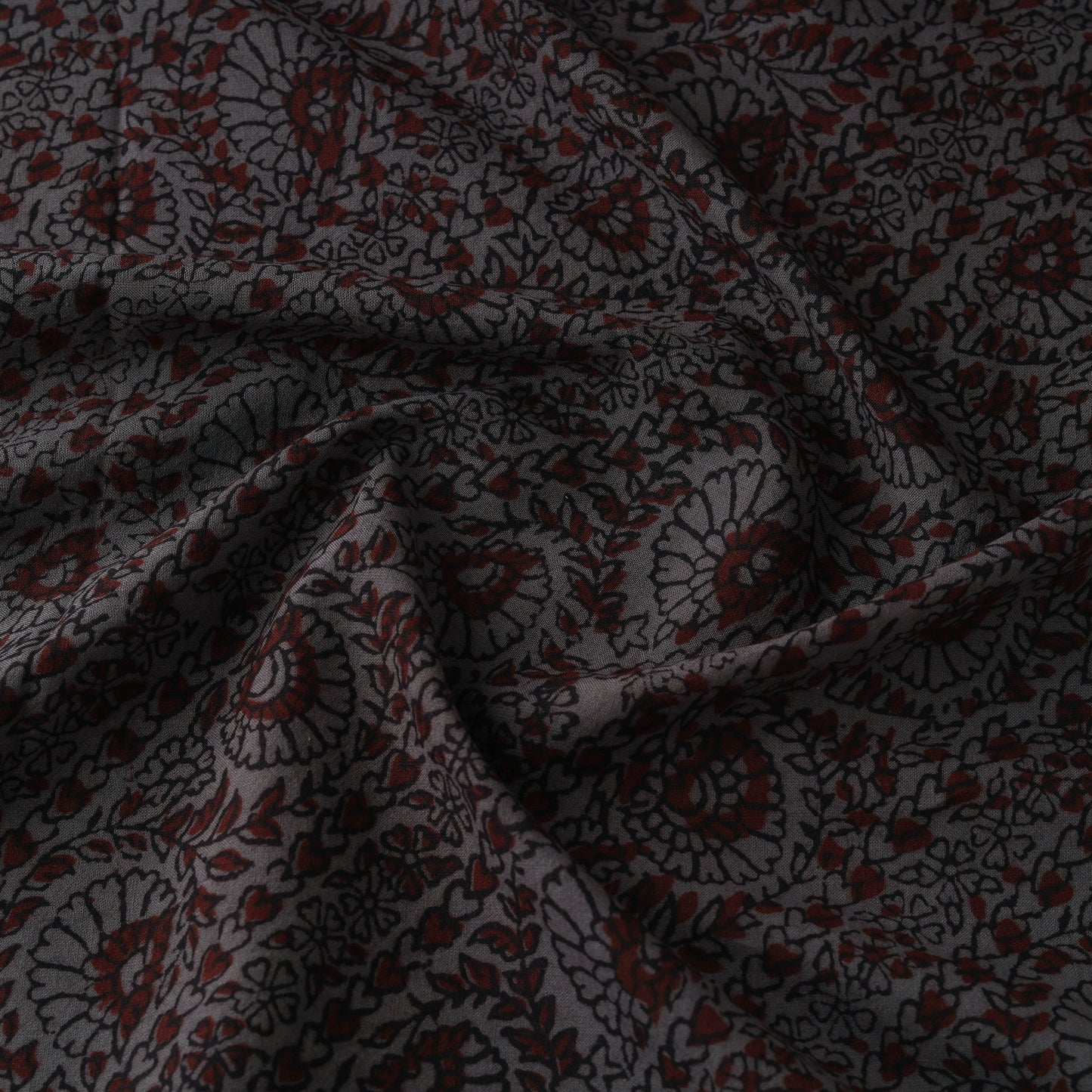 Grey - Bagh Hand Block Print Natural Dyed Cotton Fabric 09