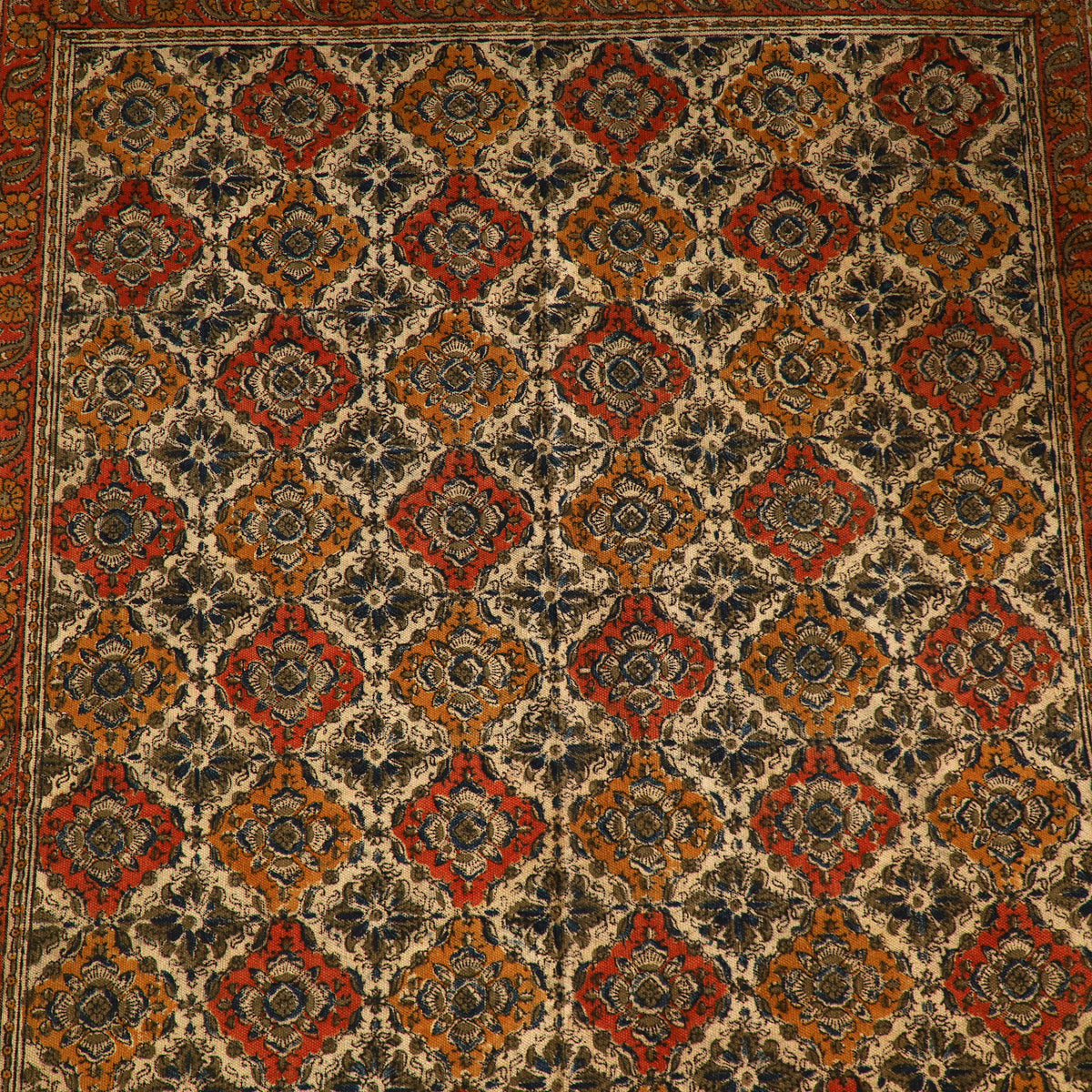 Warangal Handwoven Kalamkari Block Print Cotton Durrie / Carpet / Rug (4 x 6 Feet) 27