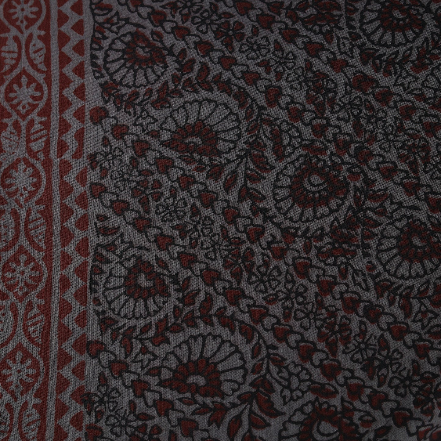 Grey - Bagh Hand Block Print Natural Dyed Cotton Fabric 09